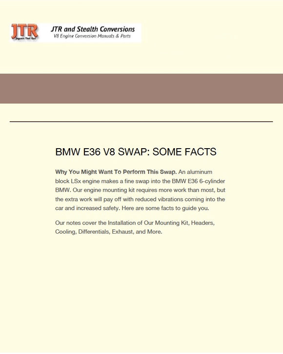 Free Download: Facts on the BMW E36 V8 Swap Downloadable Instructions - V8 Swaps by JTR Stealth