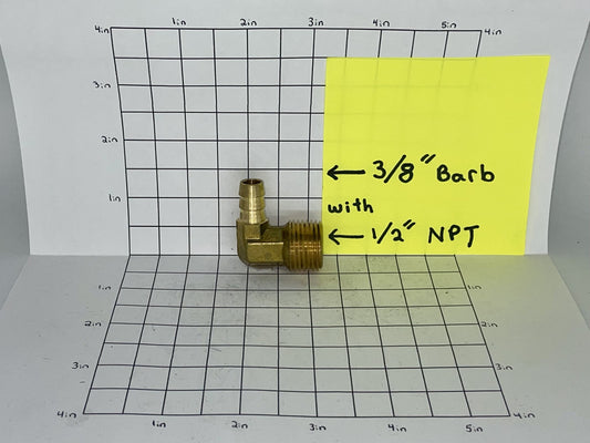 Brass 1/2" NPT With 90 Degree 3/8" Barb