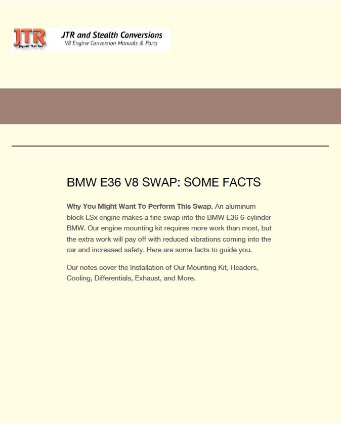 Free Download: Facts on the BMW E36 V8 Swap Downloadable Instructions - V8 Swaps by JTR Stealth